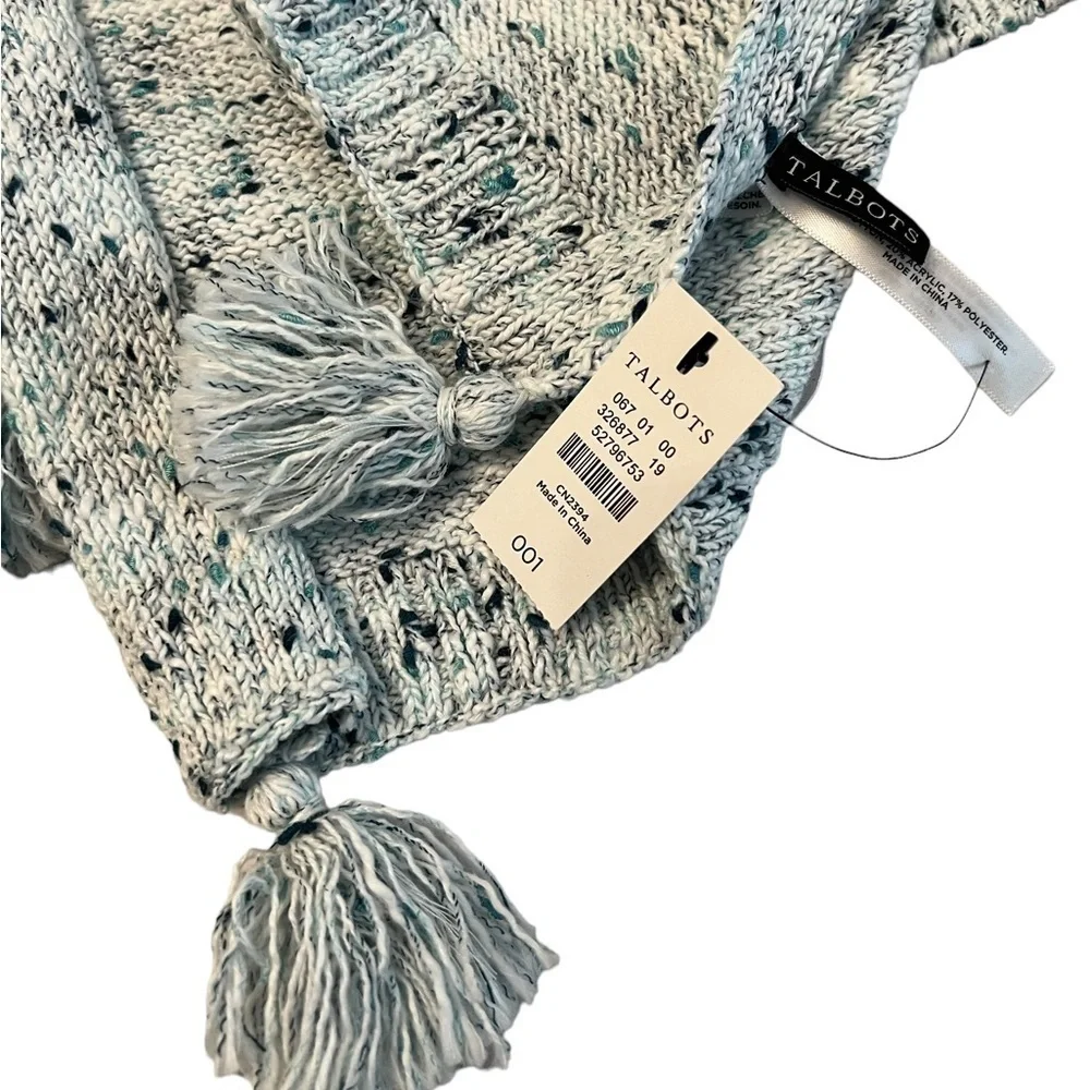 NWT! Talbots Marled Speckled Turquoise Aqua Mint Cotton Blend Scarf with Tassels